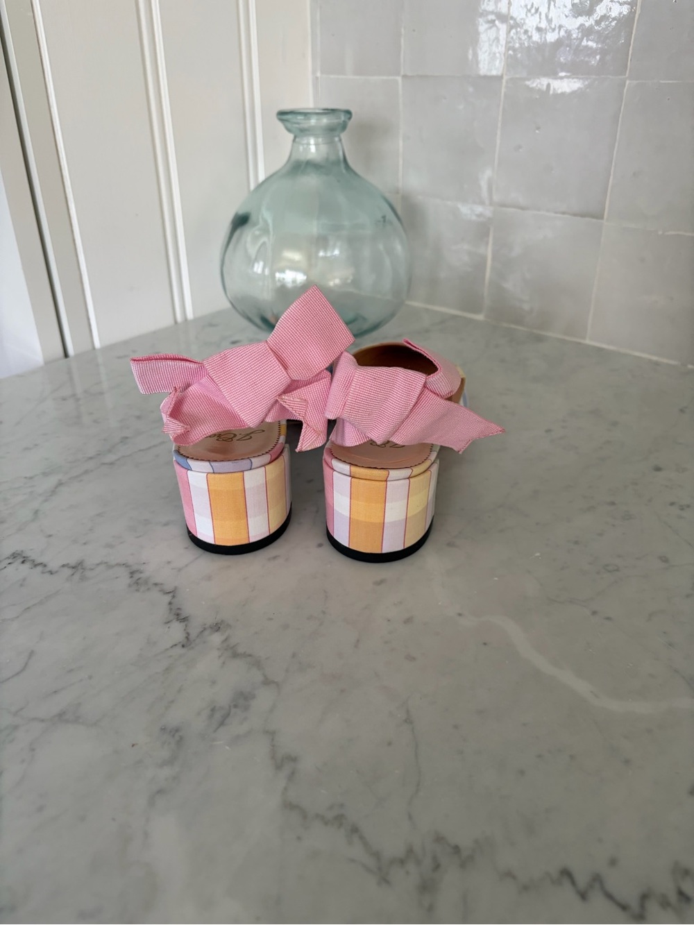 J. Crew Pastel Gingham Sling Backs with Grosgrain Bow NWT Size 8 - Picture 4 of 6